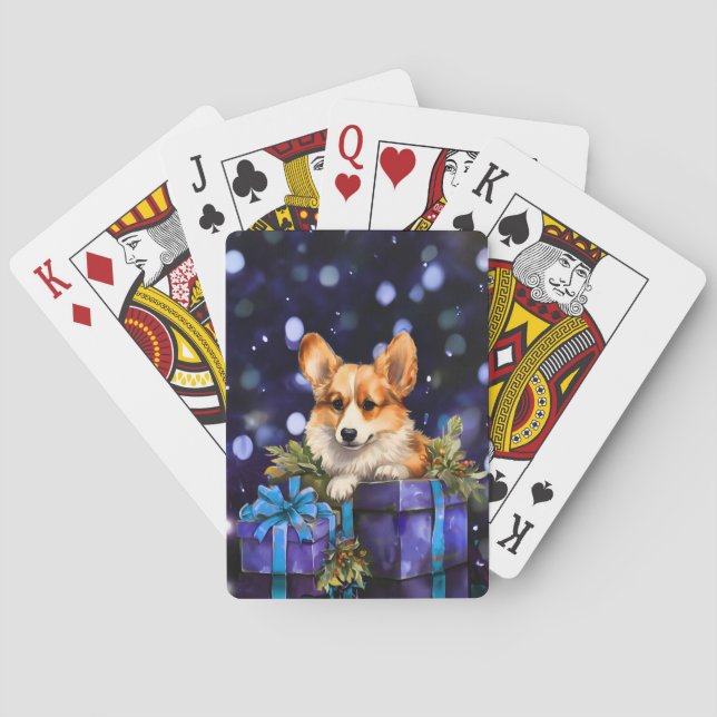 Corgi Puppy con Regalos Navidades Jugando Cartas (Reverso)