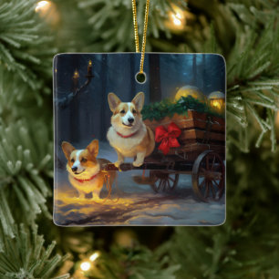 Corgi Trineo Nevado Decoración de Navidad