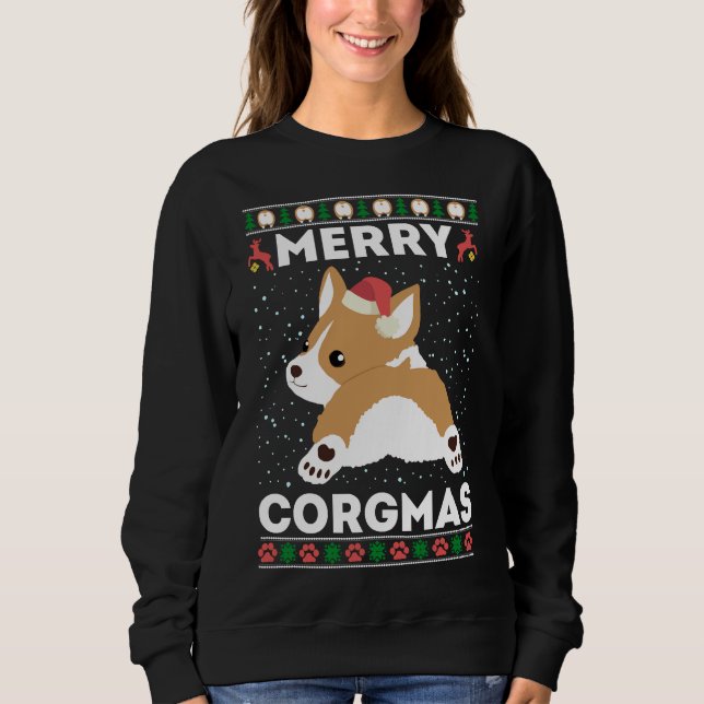 Corgi Ugly Christmas Sweater Merry Corgmas Santa C (Anverso)