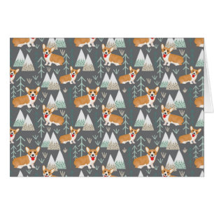 Corgis en las montañas y el patrón forestal