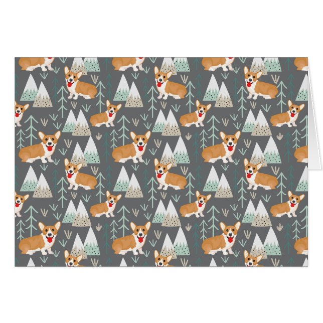 Corgis en las montañas y el patrón forestal (Anverso (Horizontal))