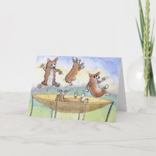 Corgis en una TARJETA de cumpleaños de Trampoline