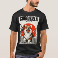 Corgizilla graciosa camiseta de estilo japonés