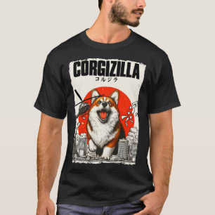 Corgizilla graciosa camiseta de estilo japonés