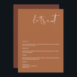 CORIANDER Boho Terracotta 5x7" Comamos el menú<br><div class="desc">Este menú presenta un diseño minimalista moderno y un diseño cuidadosamente escrito, con una combinación de terracota boho y color blanco. Edite con facilidad *most* frases para que coincidan con sus necesidades. Este menú es la combinación perfecta de su sencilla ducha de bebé, su ducha de novia, su boda, su...</div>