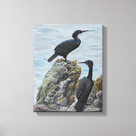 Cormoranes sobre rocas se imprimen sobre lienzo