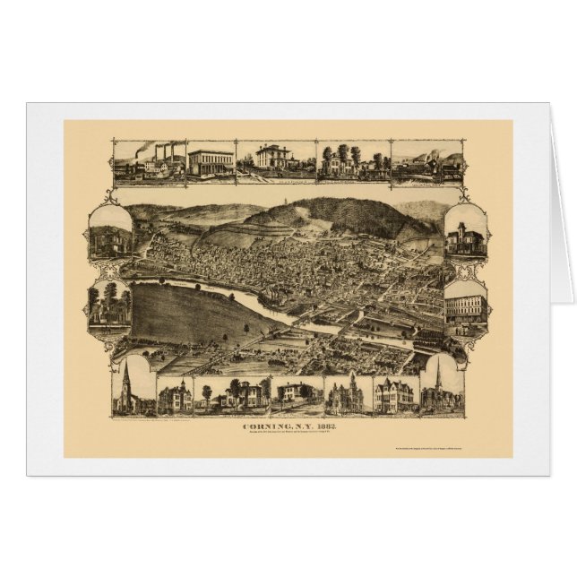 Corning, mapa panorámico de NY - 1882 (Anverso (Horizontal))