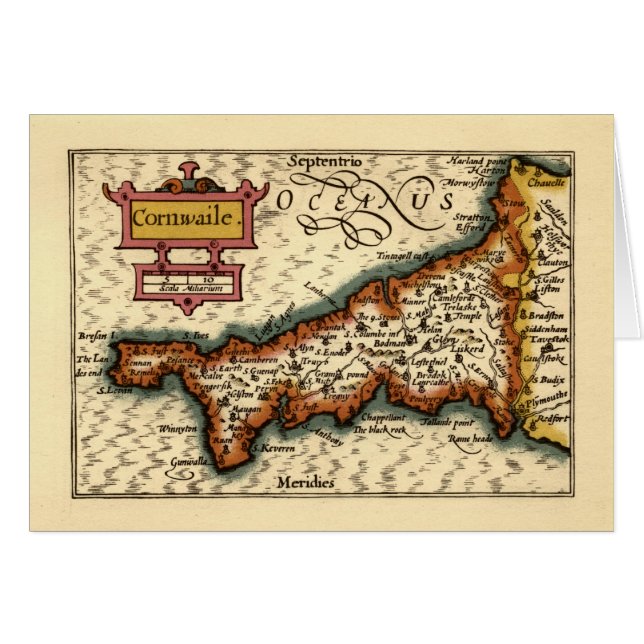 Cornwall, Cornwaile County England Mapa Anticuario (Anverso (Horizontal))