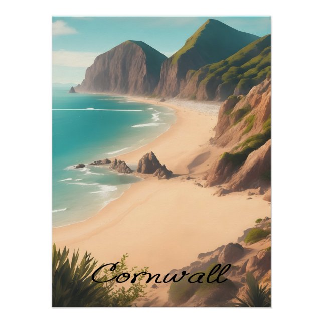 Cornwall UK Beach Travel Poster (Anverso)