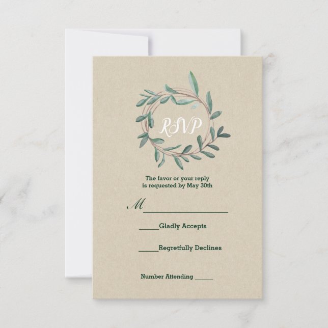 Corona Botánica Rustic Kraft Hoja de Boda RSVP (Anverso)