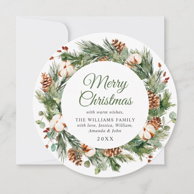 Corona de abetos con piñas festivas Tarjeta de Nav (Anverso)