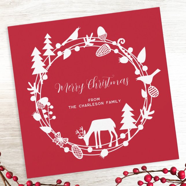 Corona de bosque de ciervos Navidad (Deer in the forest personalized Christmas or Holiday card)