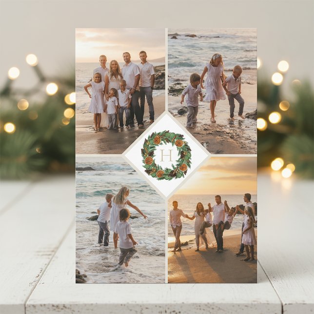Corona de fiesta monograma multi foto Navidad (Subido por el creador)