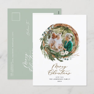 Corona de follaje moderna alegre navidad script ho