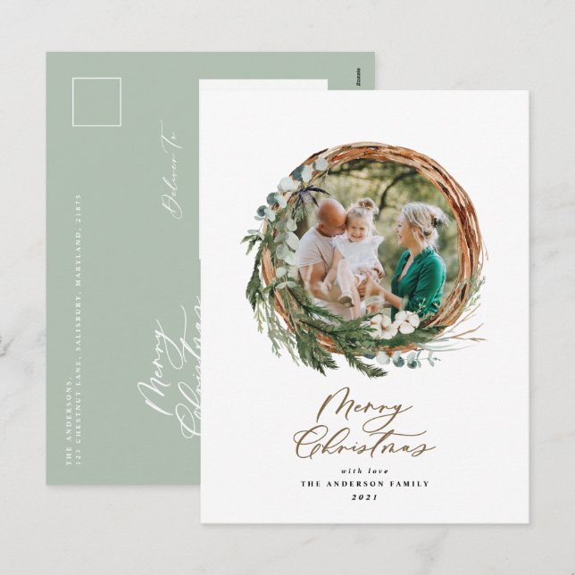 Corona de follaje moderna alegre navidad script ho (Anverso / Reverso)