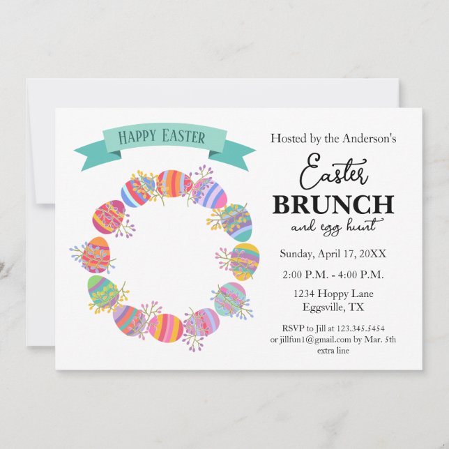 Corona de huevos para invitación de Pascua Brunch (Anverso)