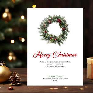 Corona de Navidad clásica con tarjeta de felicitac