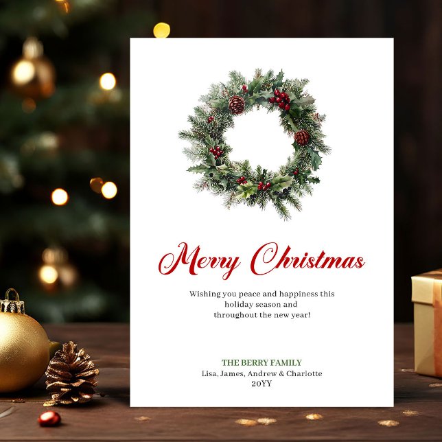 Corona de Navidad clásica con tarjeta de felicitac (Classic Christmas Wreath with Holly Greeting Card)