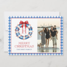 Corona de Navidad con Monograma Gingham Costero Fo