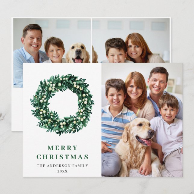 Corona de Navidad de acebo festivo 3 FOTO Tarjeta  (Anverso / Reverso)