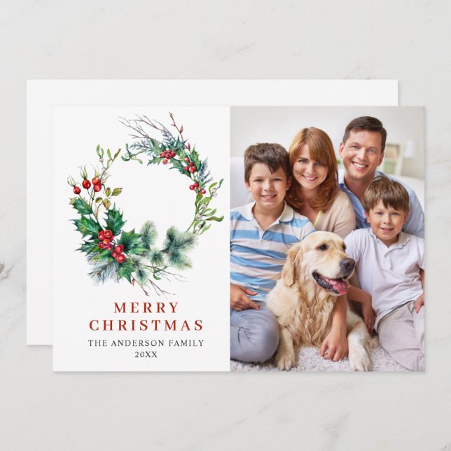  Corona de Navidad de Bayas de Acebo Felicitación  (Anverso / Reverso)