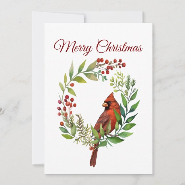 Corona de Navidad de cardenal rojo acuarela (Anverso)