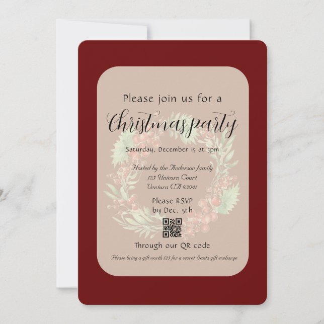 Corona de Navidad de Frutas Rojas Invitación Inver (Anverso)