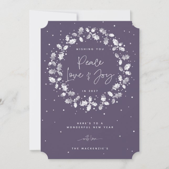 Corona de Navidad de Purple Peace Love + Joy impre (Anverso)