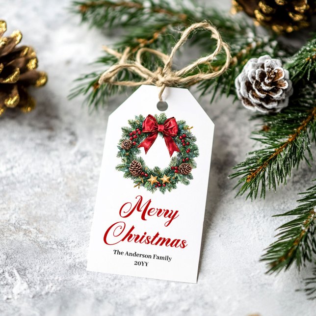 Corona de Navidad Editable Etiqueta de Festejos (Festive Christmas Wreath Editable Holiday Tag)