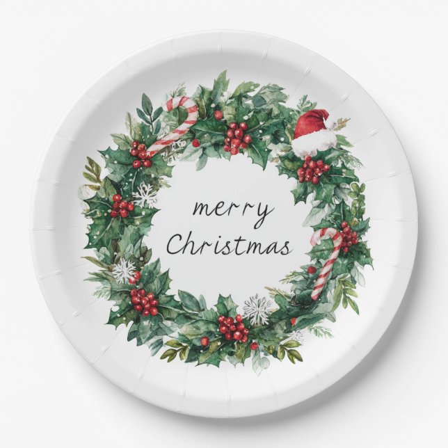 Corona de Navidad Elegante Platos de Papel (Anverso)
