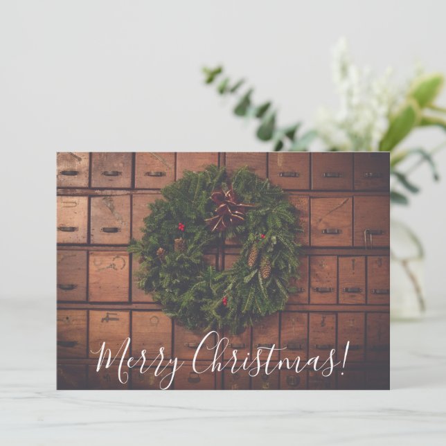 Corona de Navidad en cajas de madera (Anverso de pie)