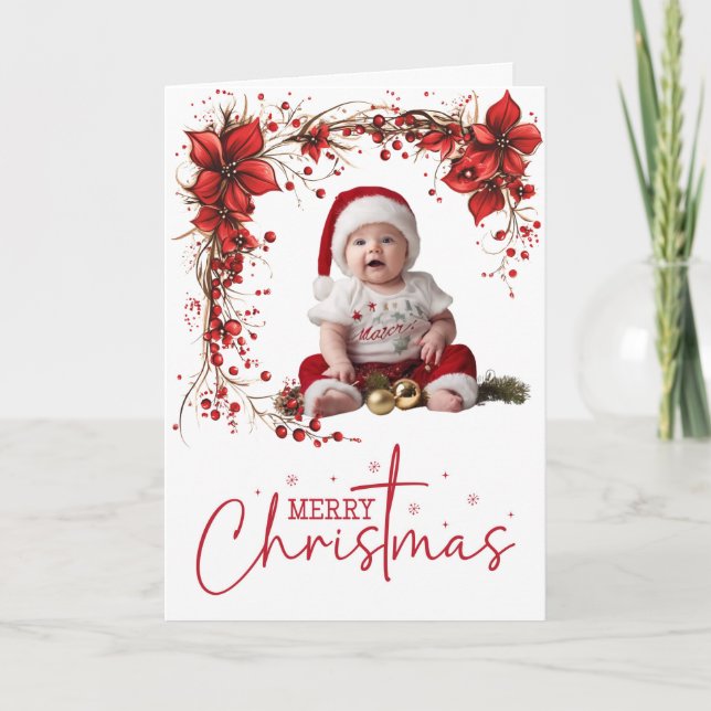 Corona de Navidad floral roja elegante festivo (Anverso)