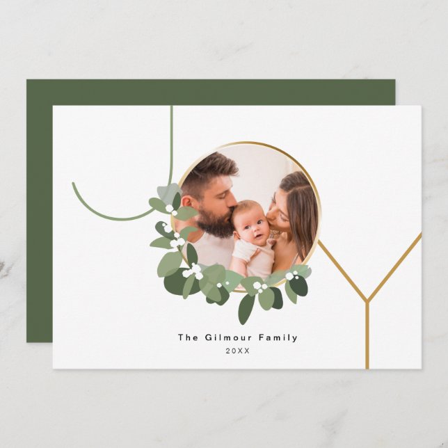 Corona de Navidad JOY Foto Familiar Personalizada  (Anverso / Reverso)