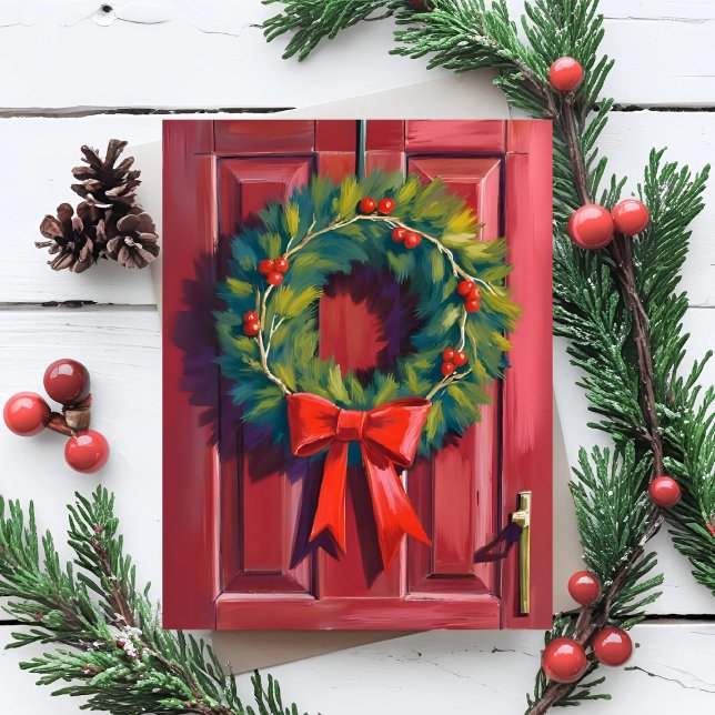Corona de Navidad Puerta Roja Acuarela (Subido por el creador)