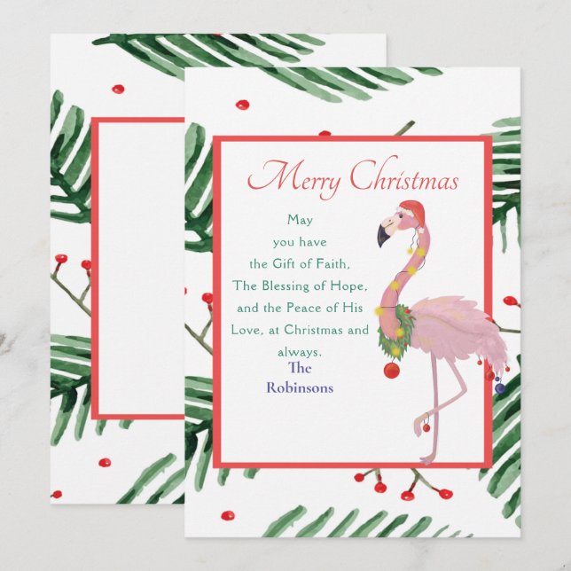 Corona de Navidad Santa Flamingo Rosa Verde Navida (Anverso / Reverso)