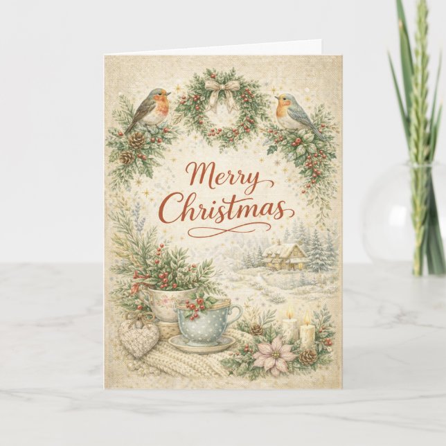 Corona de Navidad Vintage Robin  (Anverso)