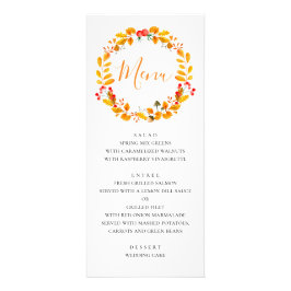 Corona de otoño amarilla. Menú de cena de boda de