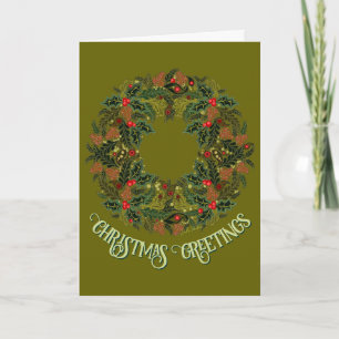 Corona de paisley colorida en tarjeta de Navidad v