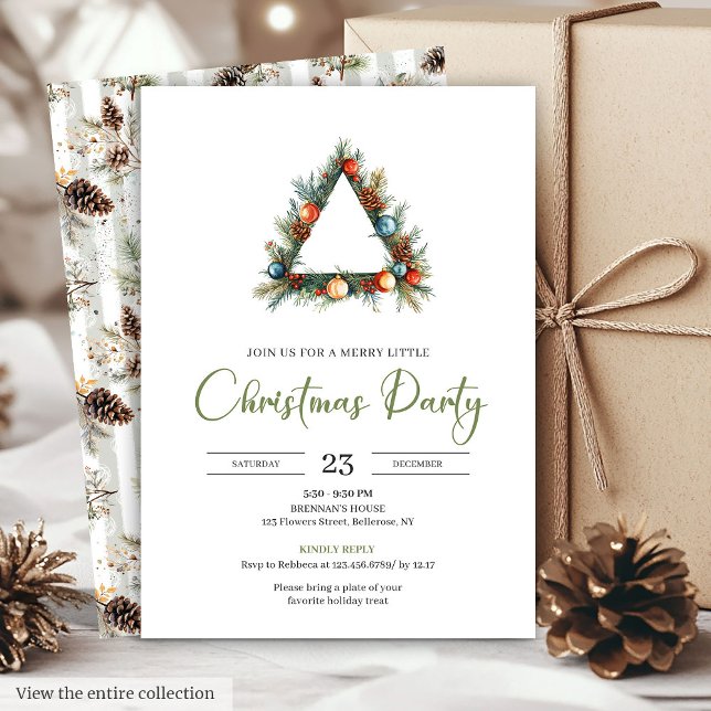 Corona de pino bohemio rústico tarjeta de cena nav (Rustic Bohemian Pine Wreath Holiday Dinner Card)