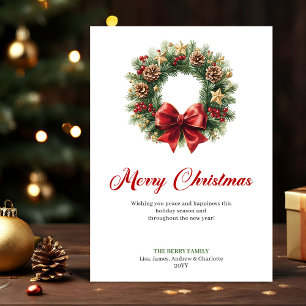 Corona de pino festiva Tarjeta de Navidad imprimib
