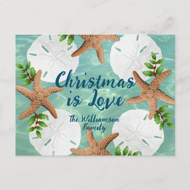 Corona de Playa de Amor de Navidad Tarjeta Postal  (Anverso)