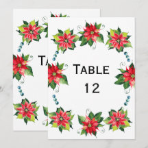 Corona de poinsettia acuarela - Número de mesa