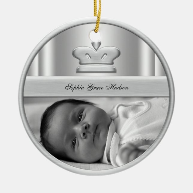 Corona de Princesa Plata Ornamento de Foto de Bebé (Frente)
