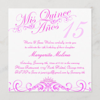 Corona de Princesa Rosa Invitación Quinceañera