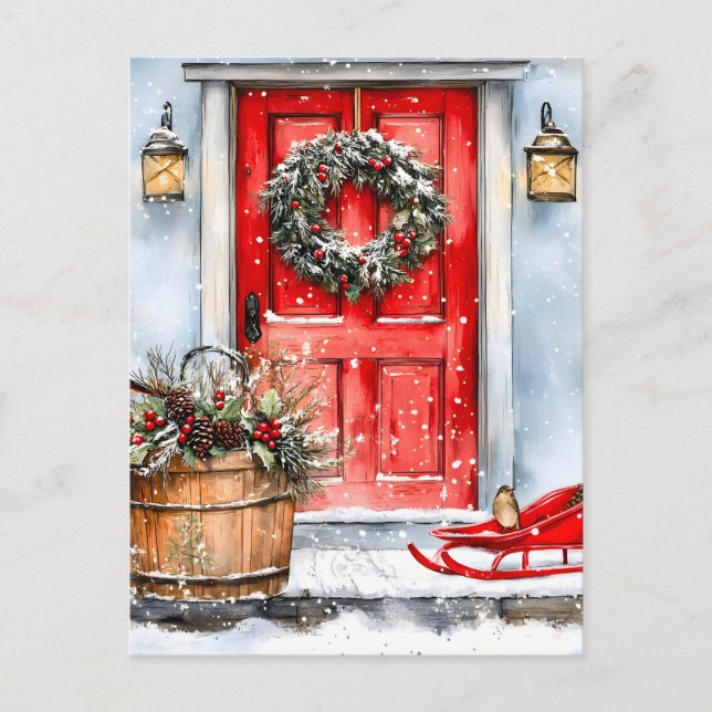 Corona de puerta de Navidad roja de invierno rústi (Anverso)