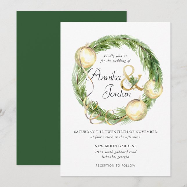 Corona de Verde Invernal con Invitación de Boda Br (Anverso / Reverso)