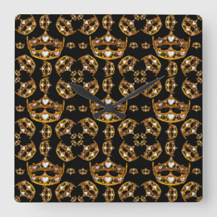 Corona dorada corona tiara reloj cuadrado negro
