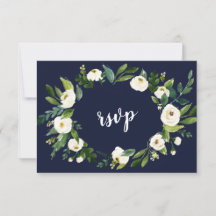 Corona floral blanca acuarela Chic RSVP azul oscur
