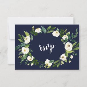 Corona floral blanca acuarela Chic RSVP azul oscur