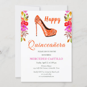 Corona floral boho rosa Invitación Quinceañera